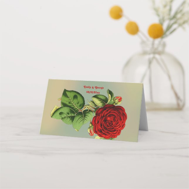 Tarjeta De Asiento Elegante Rosa Rojo Romántico Boda Floral de verano (Reverso)