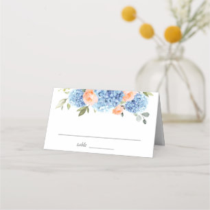 Tarjeta De Asiento Elegante Rosas de Rubor rosa Hydrangea azul