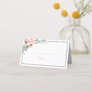 Tarjeta De Asiento Elegante Rubor Floral   Marco negro doblado