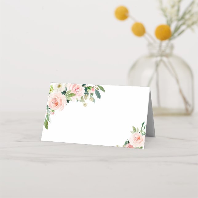Tarjeta De Asiento Elegante Rubor Pink Flowers Boda Place Card (Anverso)