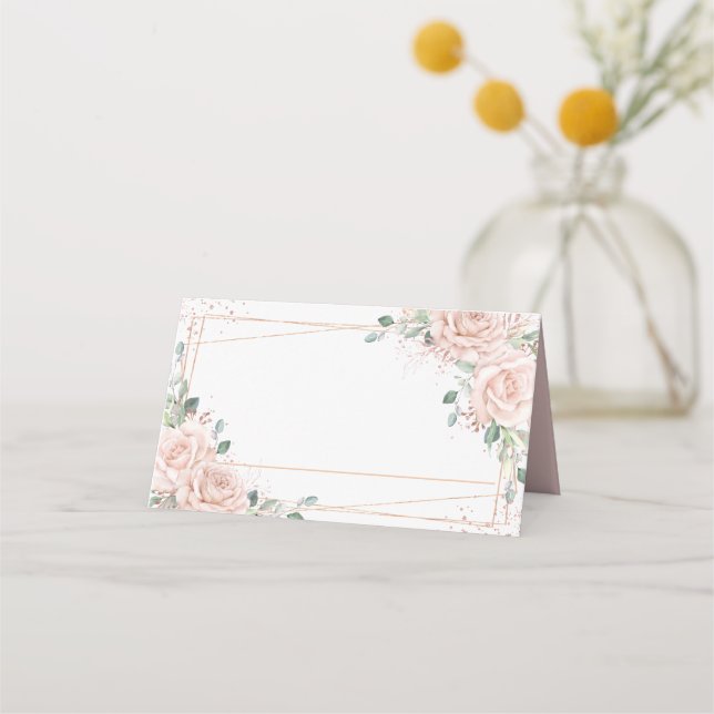 Tarjeta De Asiento Elegante Rubor Rosa Rosa Floral Rosa Gold (Anverso)