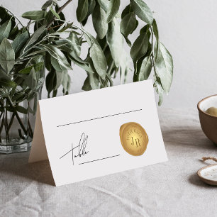 Tarjeta De Asiento Elegante Script Gold Wax Stamp Número de tabla de