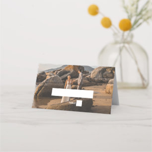 Tarjeta De Asiento Elegante simple 2Photo Overlay Script Wedding Favo