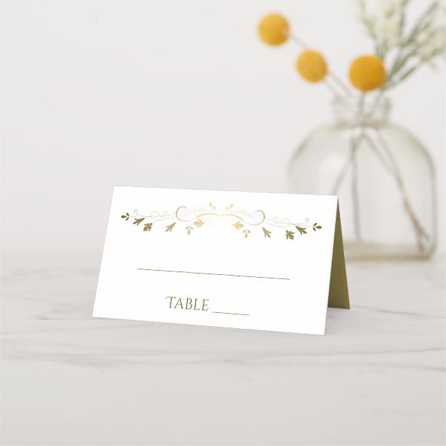 Tarjeta De Asiento Elegante simple Boda filigrí dorado y blanco (Anverso)