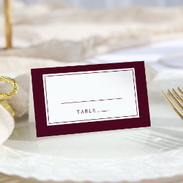 Tarjeta De Asiento Elegante Simple Bordes Mínimos Burgundy Boda