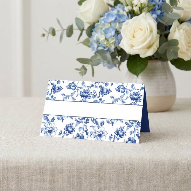 Tarjeta De Asiento Elegante software estilo floral Nombre de borde (Elegant delftware Floral style Border Name Place Card.)
