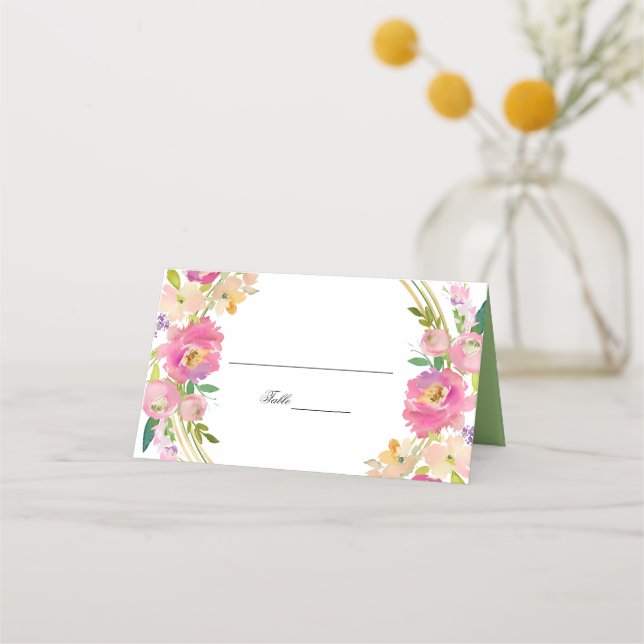 Tarjeta De Asiento Elegante Spring Boho Rubor Floral (Anverso)