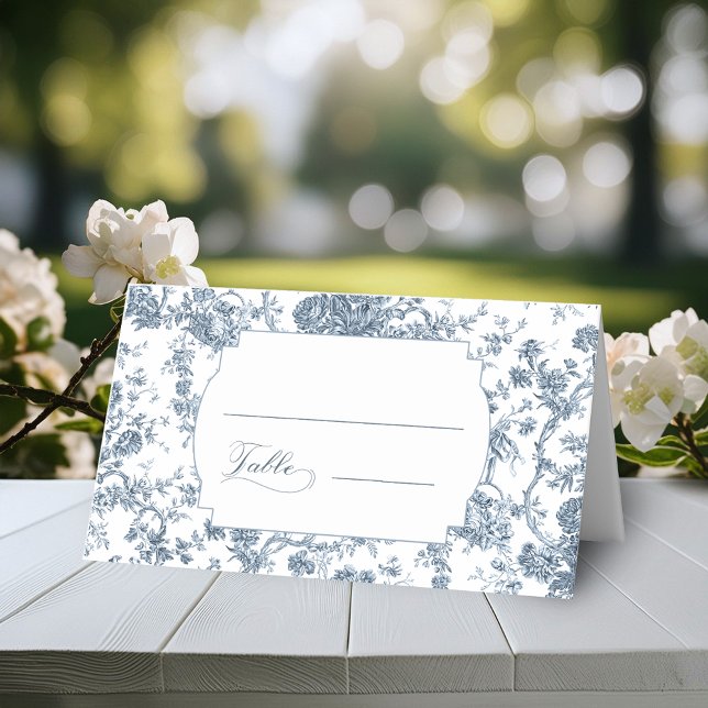 Tarjeta De Asiento Elegante toile floral azul francés grabado (Subido por el creador)