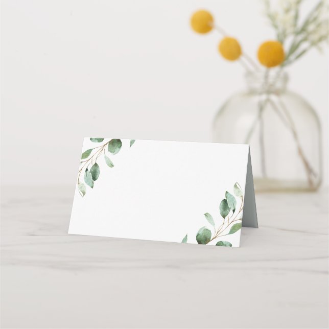 Tarjeta De Asiento Elegante vegetación Eucalyptus Boda plegado en bla (Anverso)