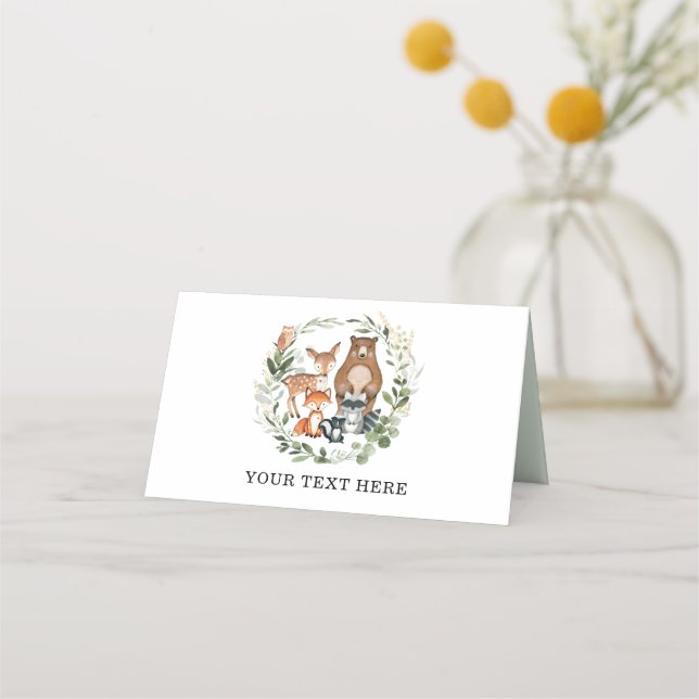 Tarjeta De Asiento Elegante vegetación Woodland Baby Animals Cumpleañ (Anverso)