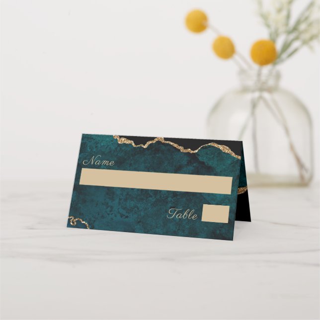 Tarjeta De Asiento Elegante Verde azulado Aqua Agate Boda (Anverso)
