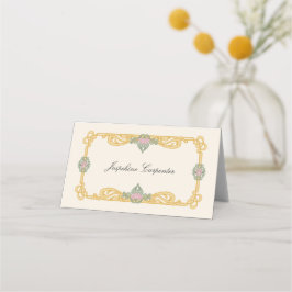Tarjeta De Asiento Elegante Verde Salvia y Art Nouveau Dorado