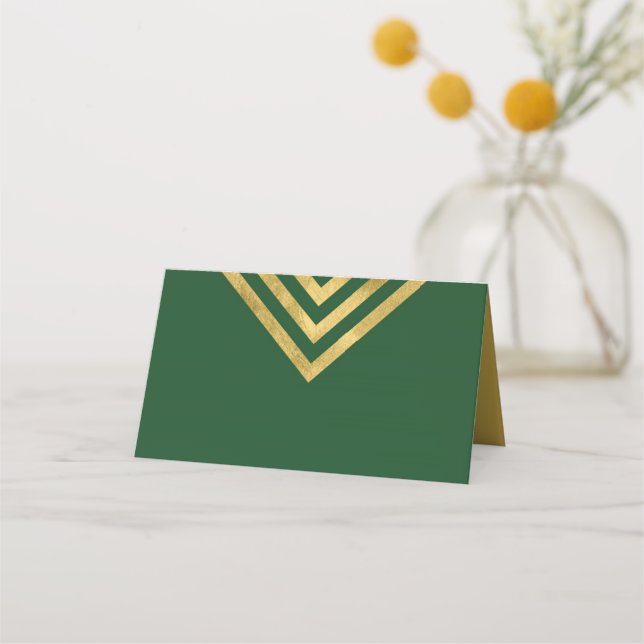 Tarjeta De Asiento Elegante verde y falso oro geométrico (Anverso)