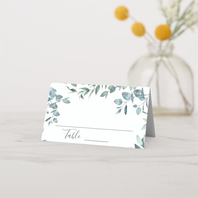 Tarjeta De Asiento Elegante Watercolor Eucalyptus Mesa Boda (Anverso)