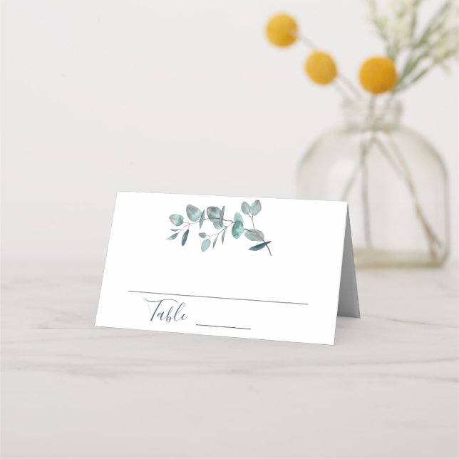 Tarjeta De Asiento Elegante Watercolor Eucalyptus Mesa Boda (Anverso)