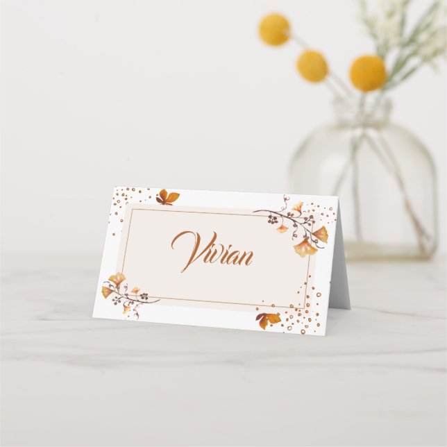 Tarjeta De Asiento Elegante Weding Golden Autumn Leaf (Anverso)