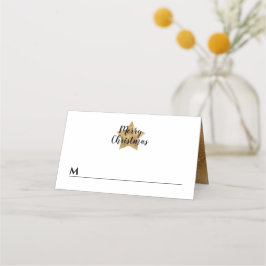 Tarjeta De Asiento Elegante White Faux Gold Star Feliz Navidad