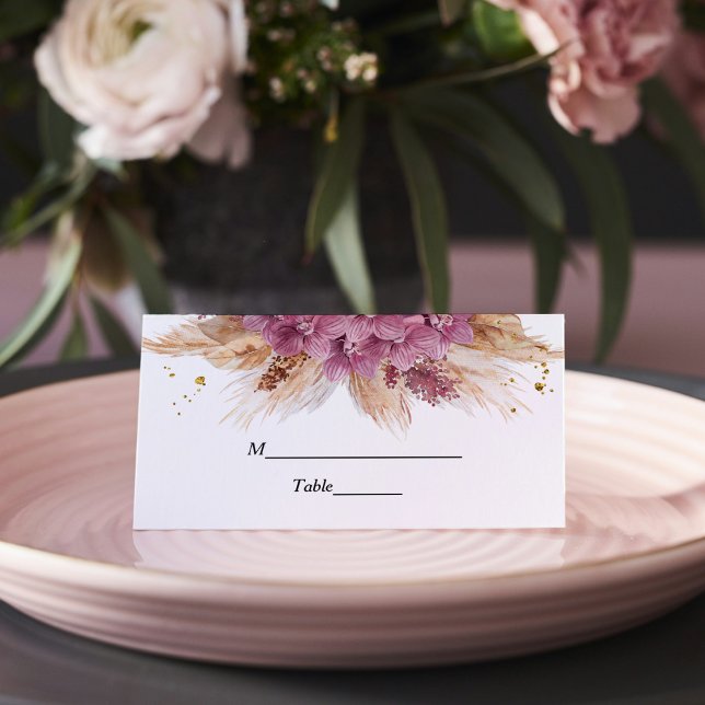 Tarjeta De Asiento Elegante y moderna Belleza Orquídea Rosa y Pampas  (Subido por el creador)
