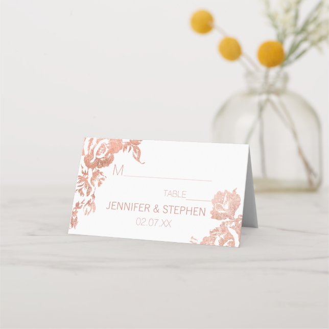 Tarjeta De Asiento Elegante y moderno Rosa Gold Floral Place Cards (Anverso)