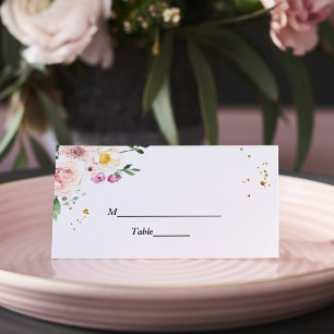 Tarjeta De Asiento Elegantes flores de belleza coloridas y doradas