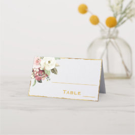 Tarjeta De Asiento Elegantes florines blancos malvas | Luxe Gold Edge
