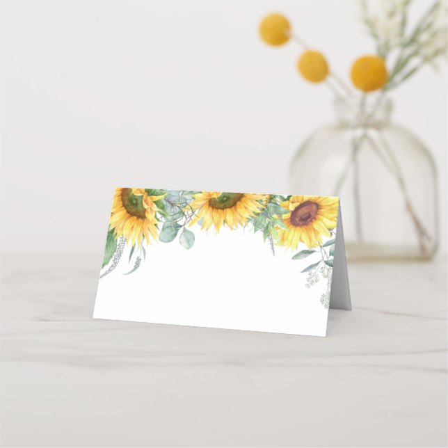 Tarjeta De Asiento Elegantes girasoles Eucalyptus Greenery Boda (Anverso)