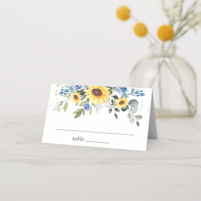 Tarjeta De Asiento Elegantes girasoles Eucalyptus Greenery Boda (Anverso)