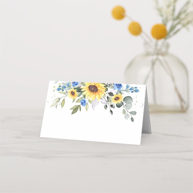 Tarjeta De Asiento Elegantes girasoles Eucalyptus Greenery Boda (Anverso)