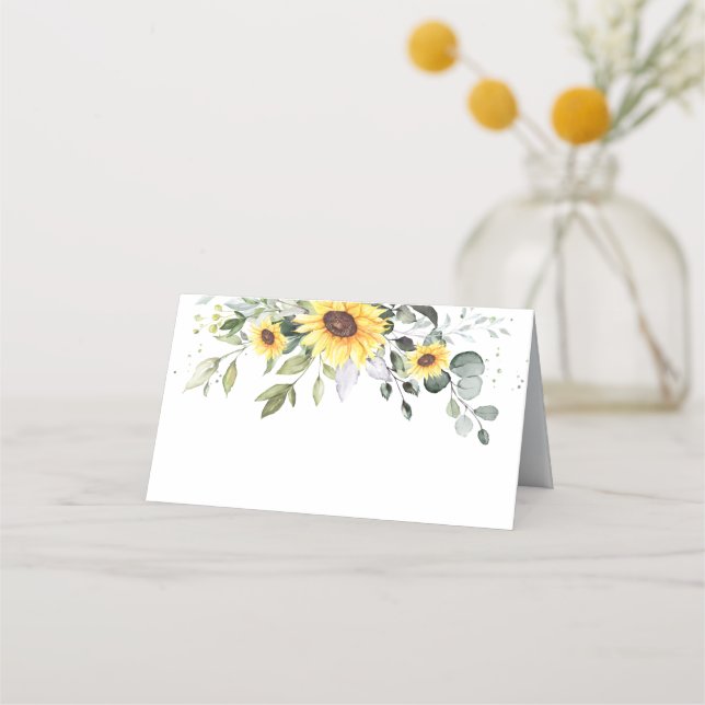 Tarjeta De Asiento Elegantes girasoles Eucalyptus Greenery Boda (Anverso)