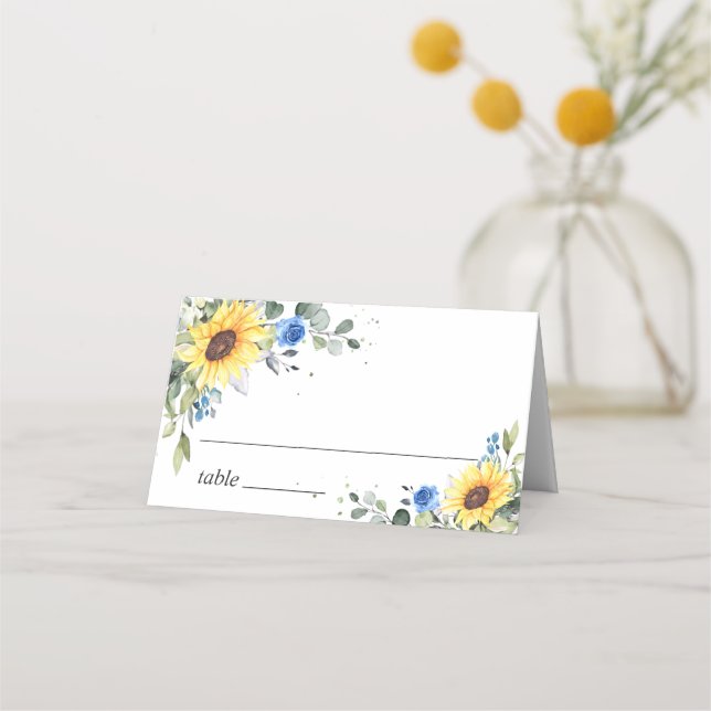 Tarjeta De Asiento Elegantes girasoles Eucalyptus Greenery Boda (Anverso)