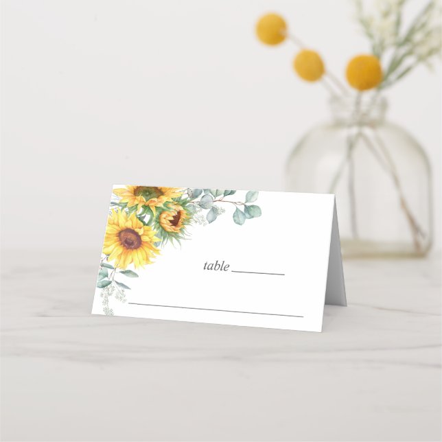 Tarjeta De Asiento Elegantes girasoles Eucalyptus Greenery Boda (Anverso)