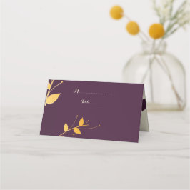Tarjeta De Asiento Elegantes hojas doradas púrpura