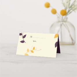 Tarjeta De Asiento Elegantes hojas doradas púrpura