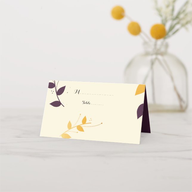 Tarjeta De Asiento Elegantes hojas doradas púrpura (Anverso)