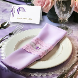 Tarjeta De Asiento Elegantes hojas púrpuras Quinceañera