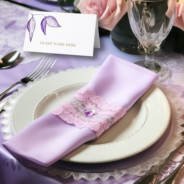 Tarjeta De Asiento Elegantes hojas púrpuras Quinceañera (Subido por el creador)