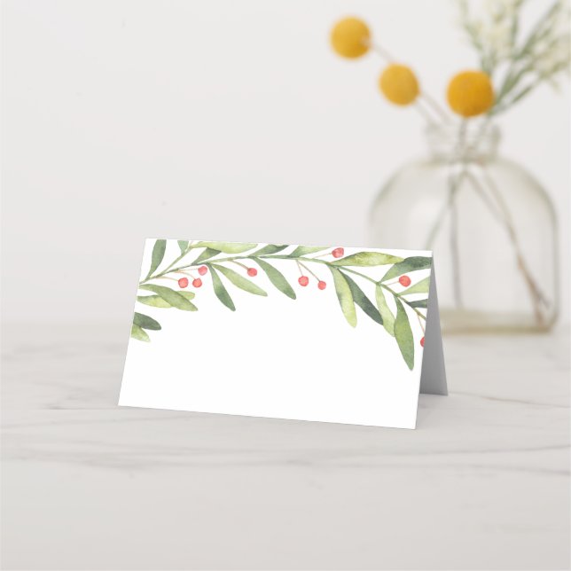 Tarjeta De Asiento Elegantes Navidades de invierno Holly Cena Cartas  (Anverso)