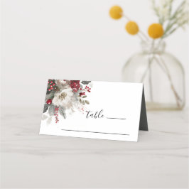 Tarjeta De Asiento Elegantes Navidades de Plata Roja Boda Floral de I