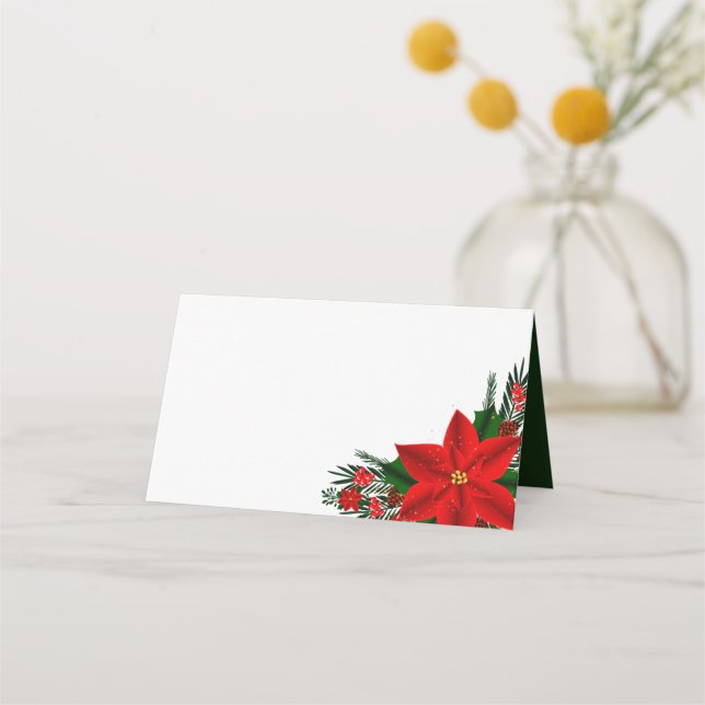 Tarjeta De Asiento Elegantes Navidades de Poinsettia Roja Pine Greene (Anverso)
