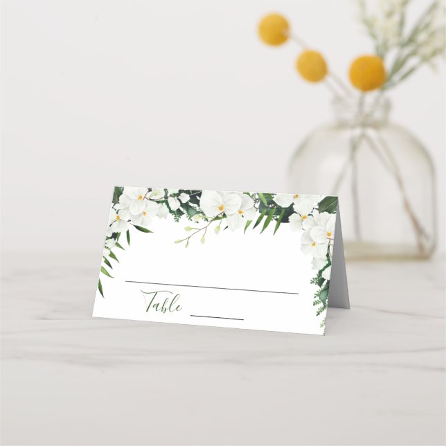 Tarjeta De Asiento Elegantes orquídeas blancas Boda floral bohemio (Anverso)