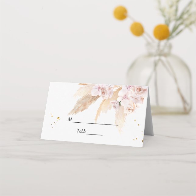 Tarjeta De Asiento Elegantes orquídeas y marcos de belleza de pampas (Anverso)