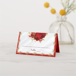 Tarjeta De Asiento Elegantes Rosas Bodas rojos y dorados
