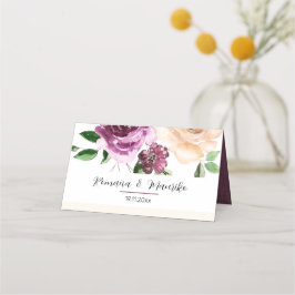 Tarjeta De Asiento Elegantes Rosas de acuarela de color púrpura