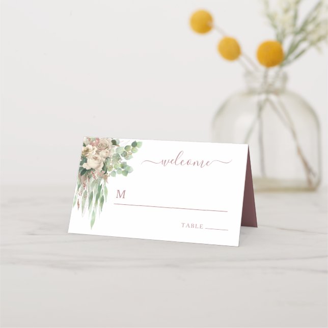 Tarjeta De Asiento Elegantes Rosas florales Boda rosa (Anverso)
