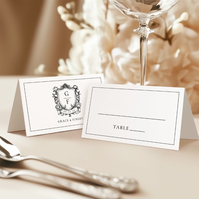 Tarjeta De Asiento Elegantes Rosas franceses Monograma Escudo Boda (Subido por el creador)