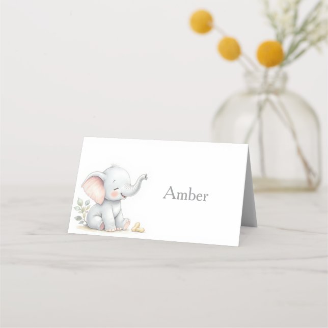Tarjeta De Asiento Elephant Themed Baby Shower Place Cards (Anverso)