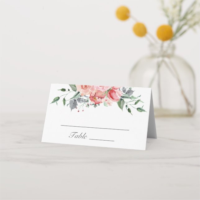 Tarjeta De Asiento Elizabeth Pink Floral Boda Place Card (Anverso)