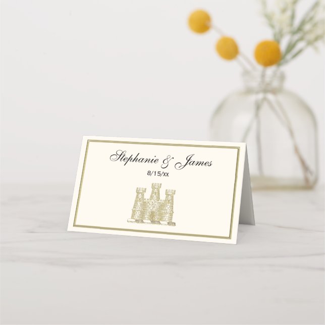 Tarjeta De Asiento Emblema de Castillo Heráldico Antiguo Cresta Falso (Anverso)