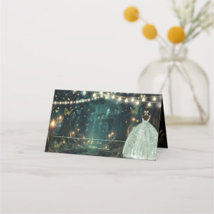 Tarjeta De Asiento Encantado Vestido verde de sabio forestal Quinceañ