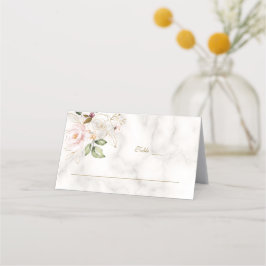 Tarjeta De Asiento Encantador Rubor Gold Flowers Marble Table Number